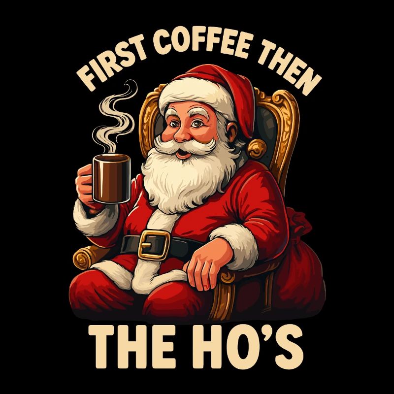 Weihnachtsmann mit Kaffee und festlichem Zitat