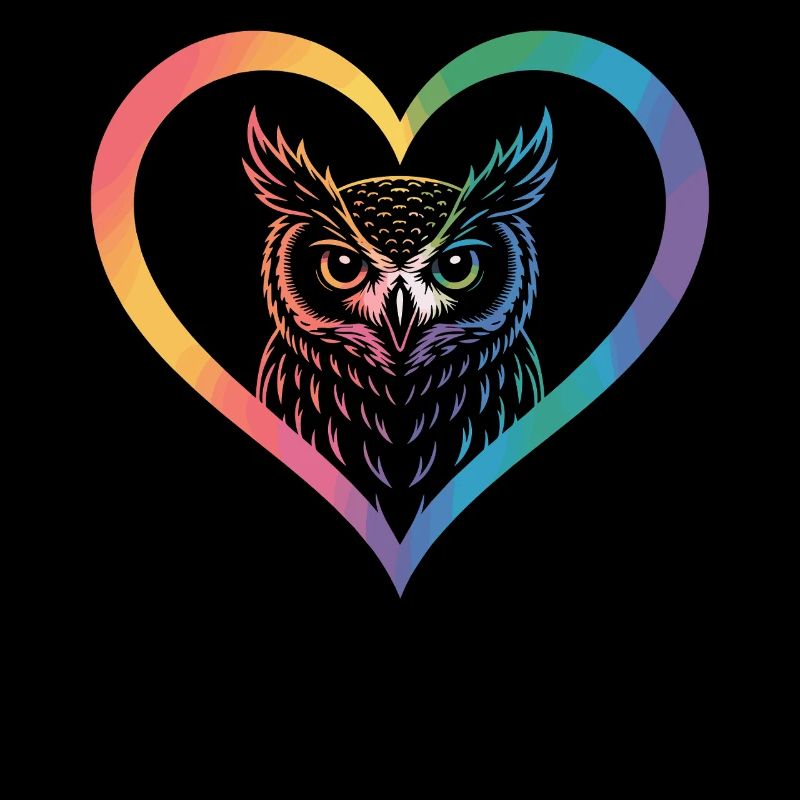 Rainbow Owl Heart Design