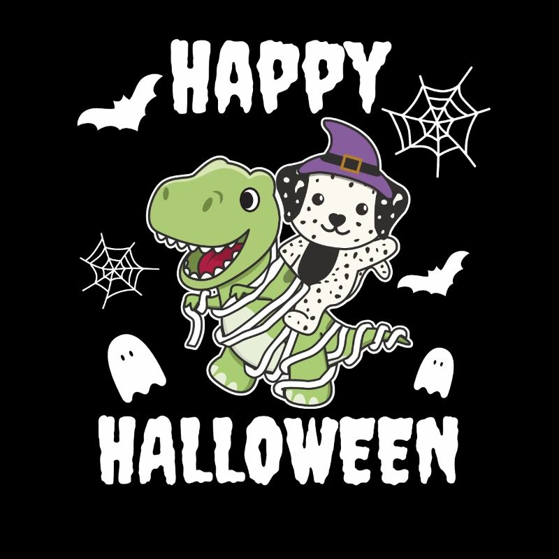 Dalmatian Happy Halloween T-rex Mummy
