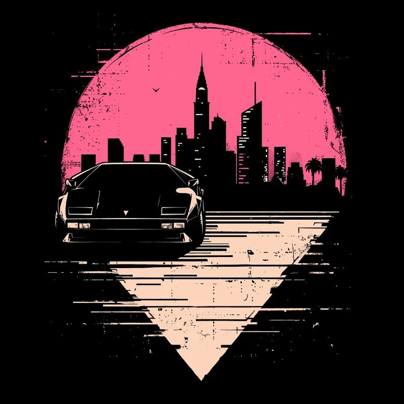 Synthwave 80er Retro Auto Skyline Motiv Geschenk