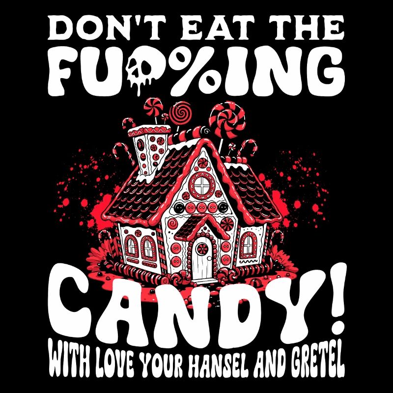 Gingerbread house with candy canes and slogans