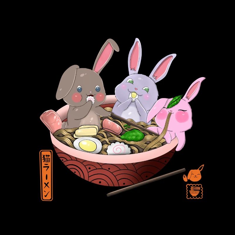 Lapins Kawaii mangeant des ramen