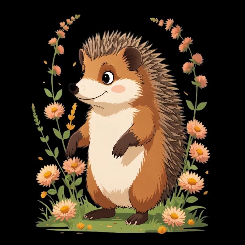 Cute hedgehog with flower wreath