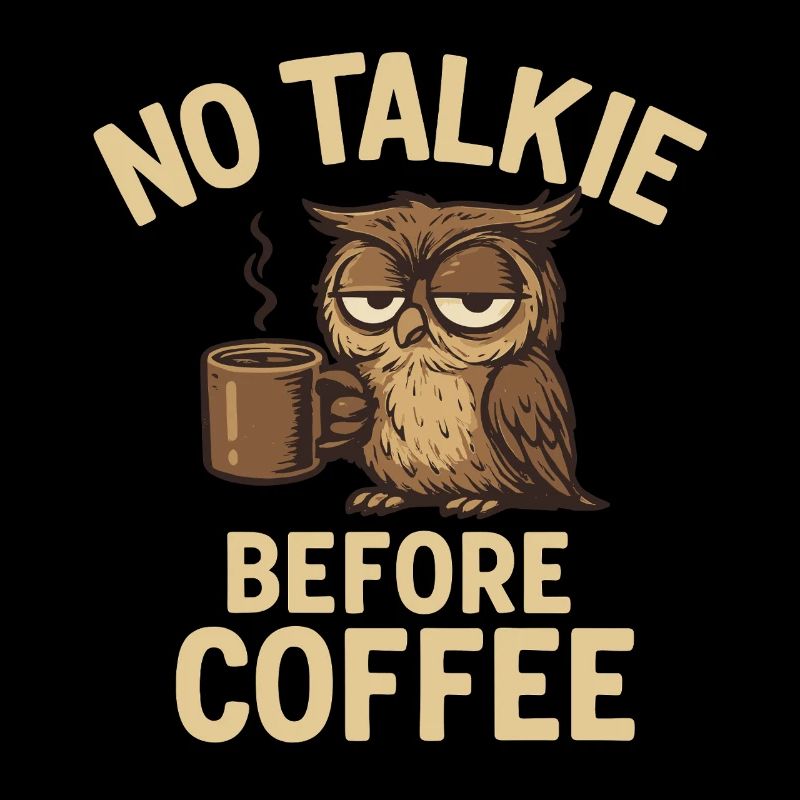 Eulen mit Kaffeetasse und Statement