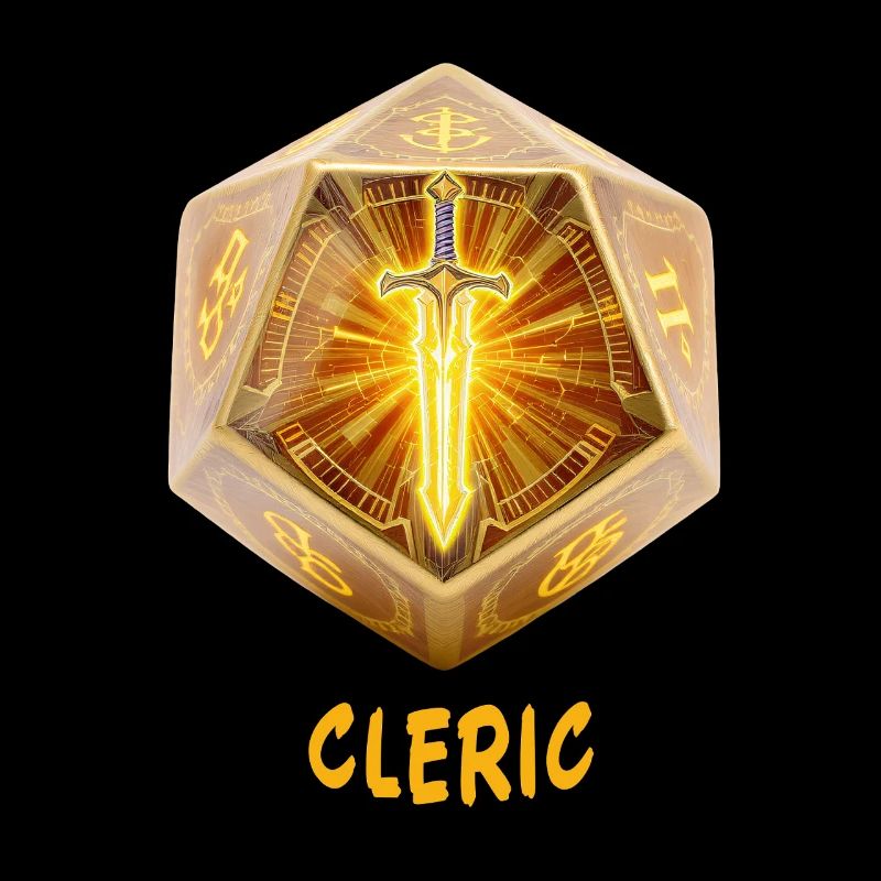 D20 avec épée sacrée – Fantaisie de clerc