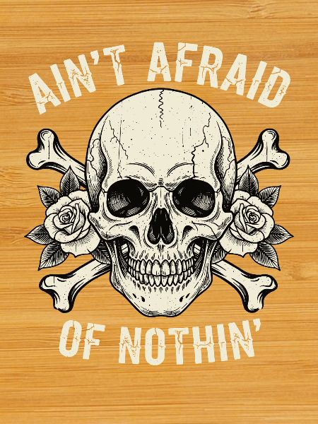 Skull with roses and slogans