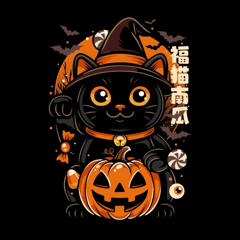 Night Cat Halloween Pumpkin Witch