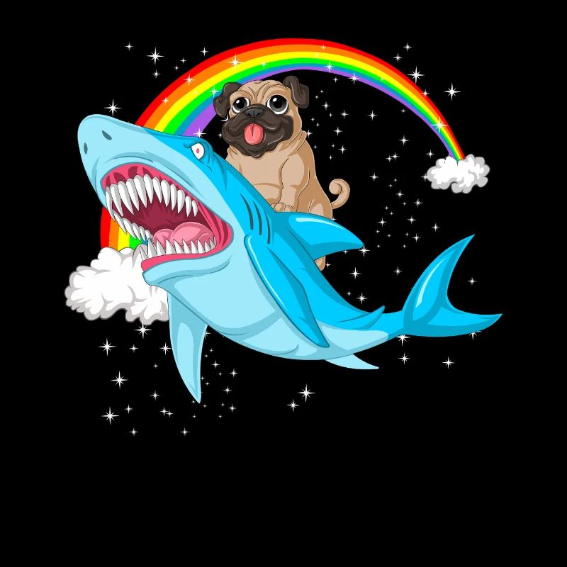 Mops reitet Hai Regenbogen