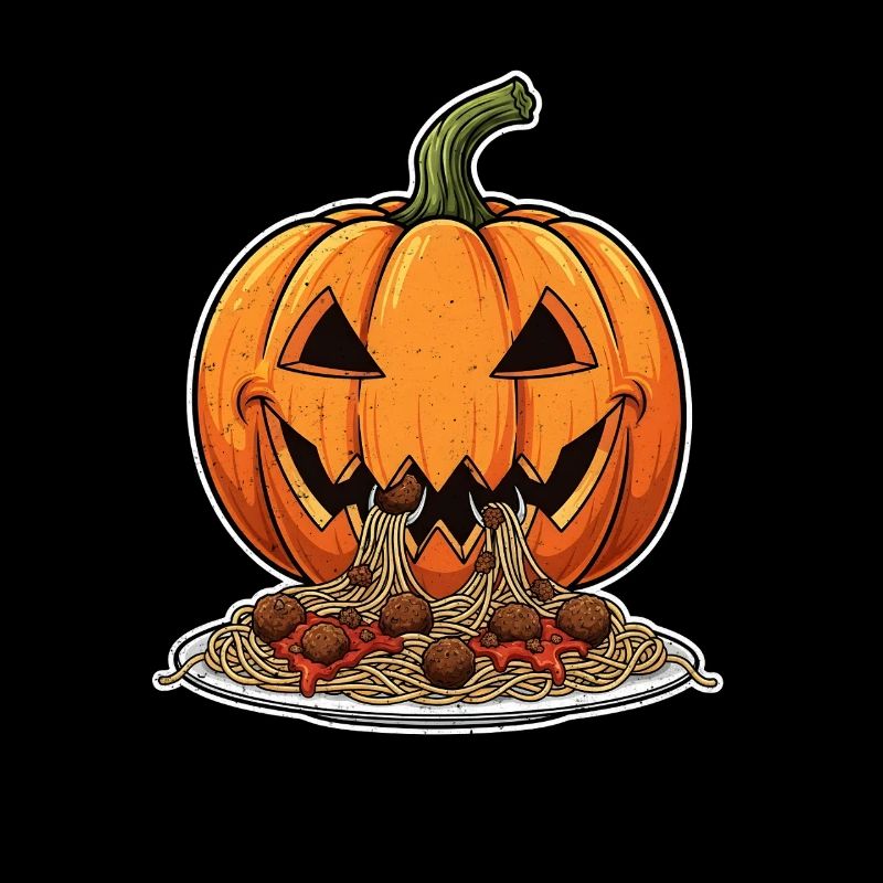 Halloween Pumpkin Head with Spaghetti