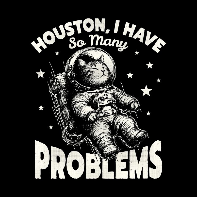 Houston I Have So Many Problems Funny Space Cat