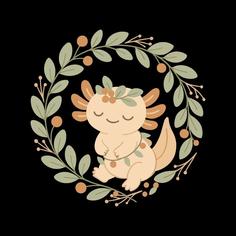Axolotl dans une couronne de feuilles – Style Boho Cosy