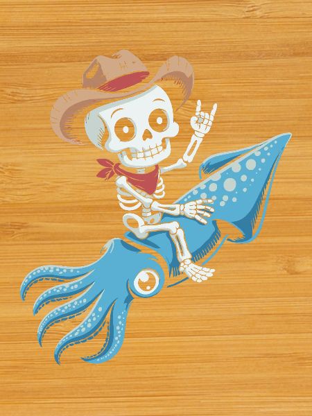 Skeleton cowboy on octopus
