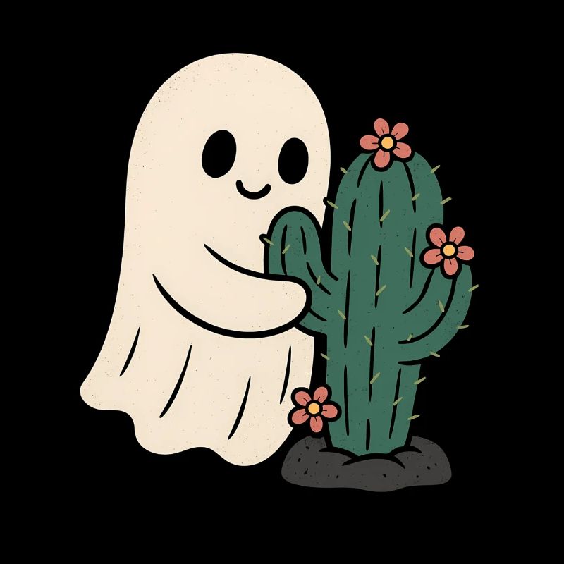Fantôme étreignant les fleurs de cactus