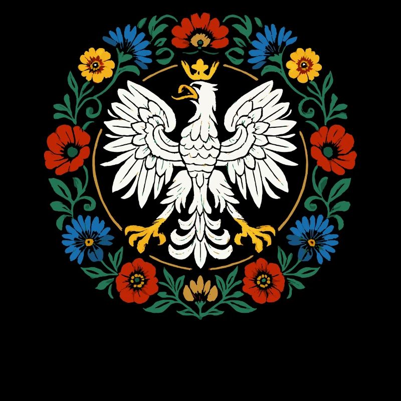 Aigle polonais Emblème folklorique avec des fleurs