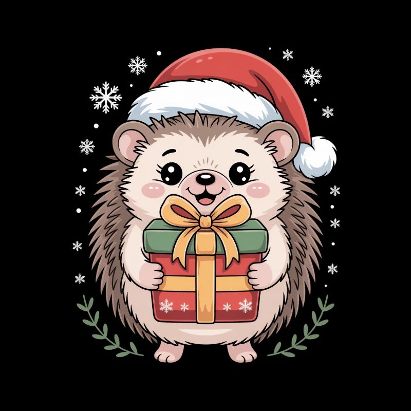 Hérisson de Noël avec chapeau et colis