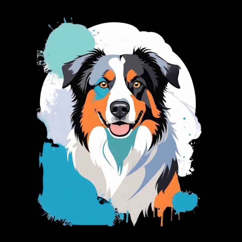 Buntes Aussie-Hundeporträt mit Farbspritzern
