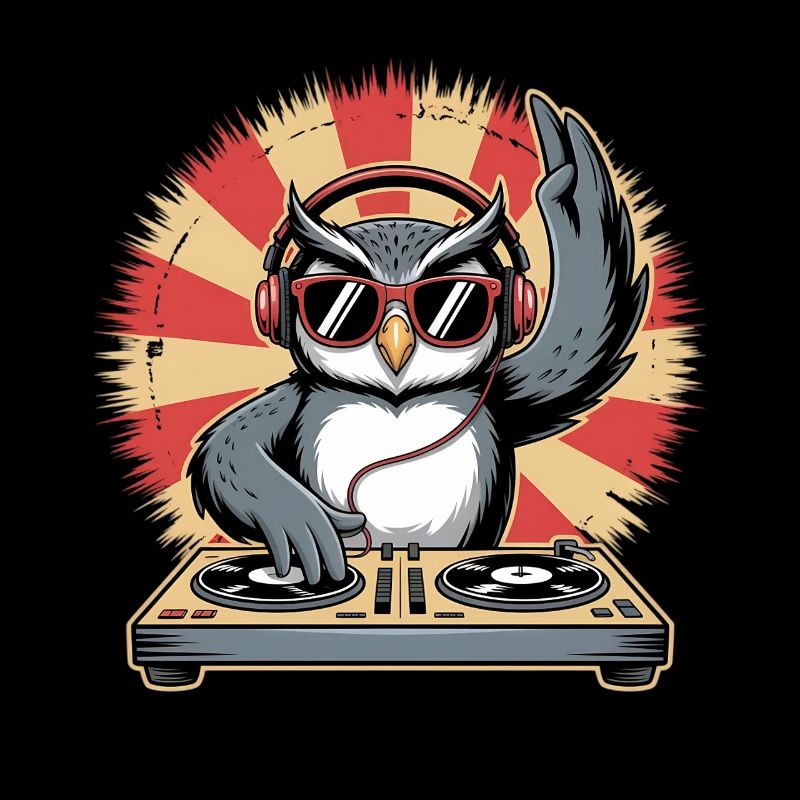 DJ Eule mit Turntables