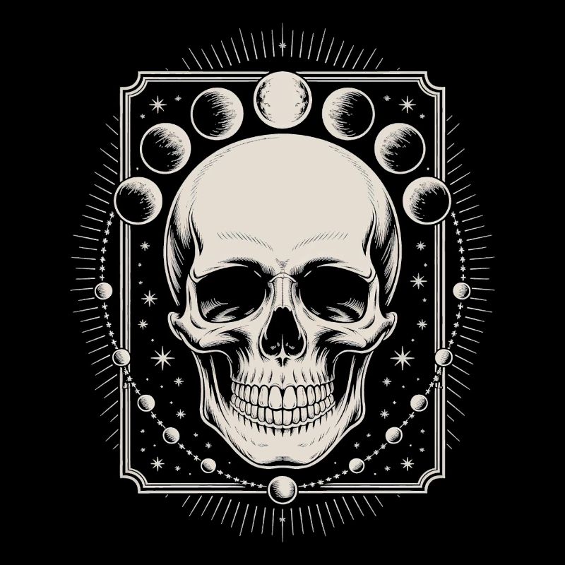 Gothic Skull with Moon Phases Mystical Design