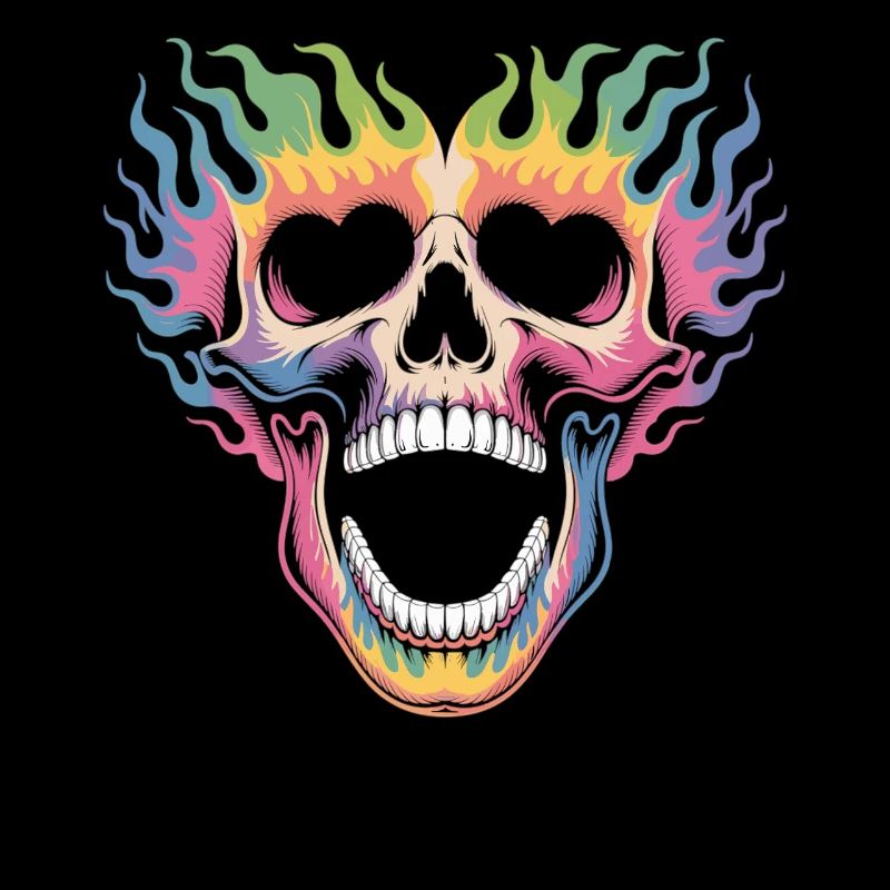 Skull Shirt with Rainbow Flames