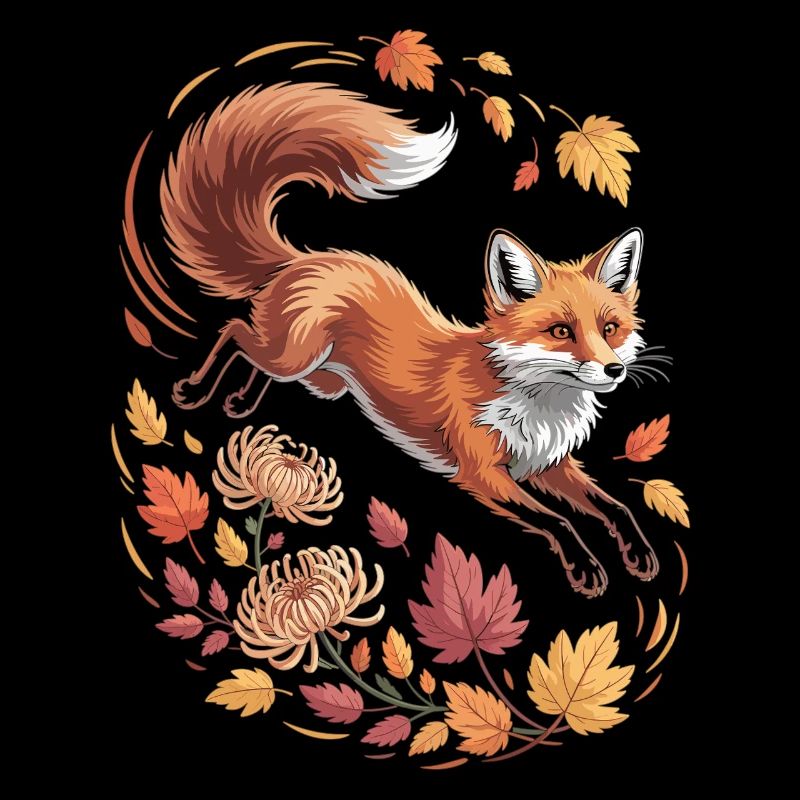 Renard avec des feuilles d’automne