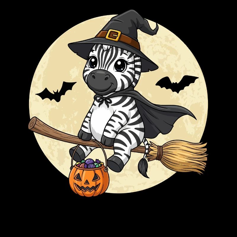 Cute Zebra Witch Halloween Pumpkin Full Moon