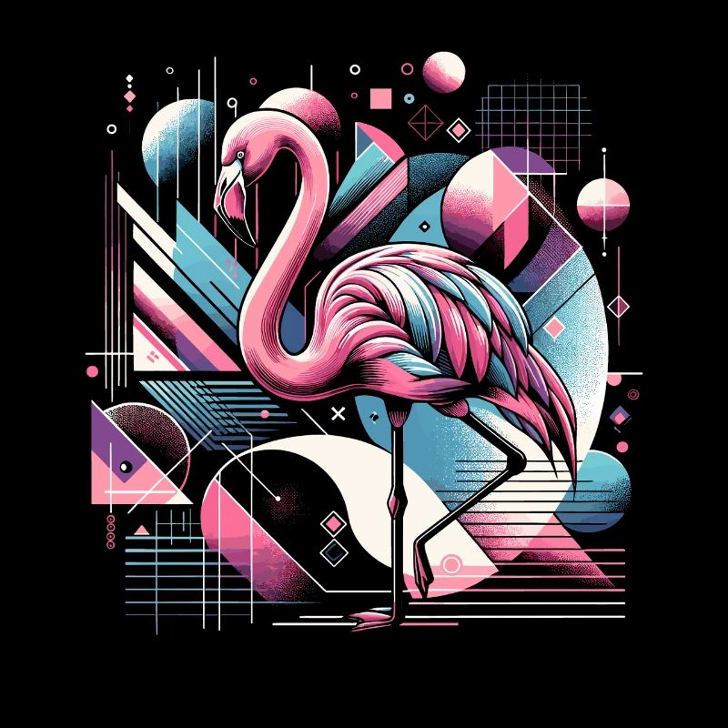 Neon Flamingo Geometric Pop 80s