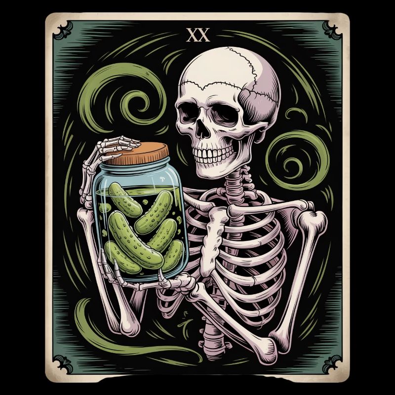 Carte de tarot XX squelette avec pot de cornichons