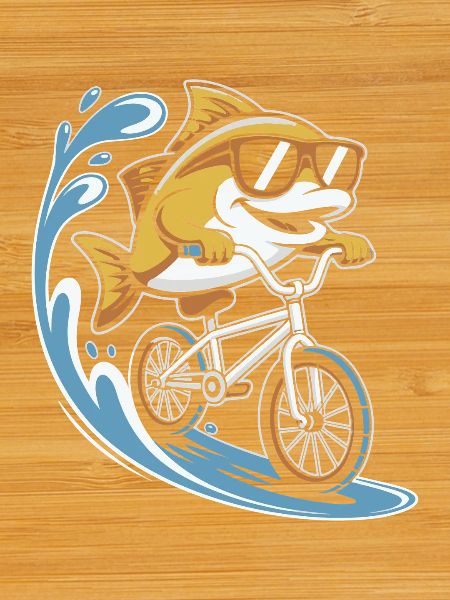 Fish with sunglasses on bicycle