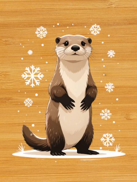Winter otter with snowflakes