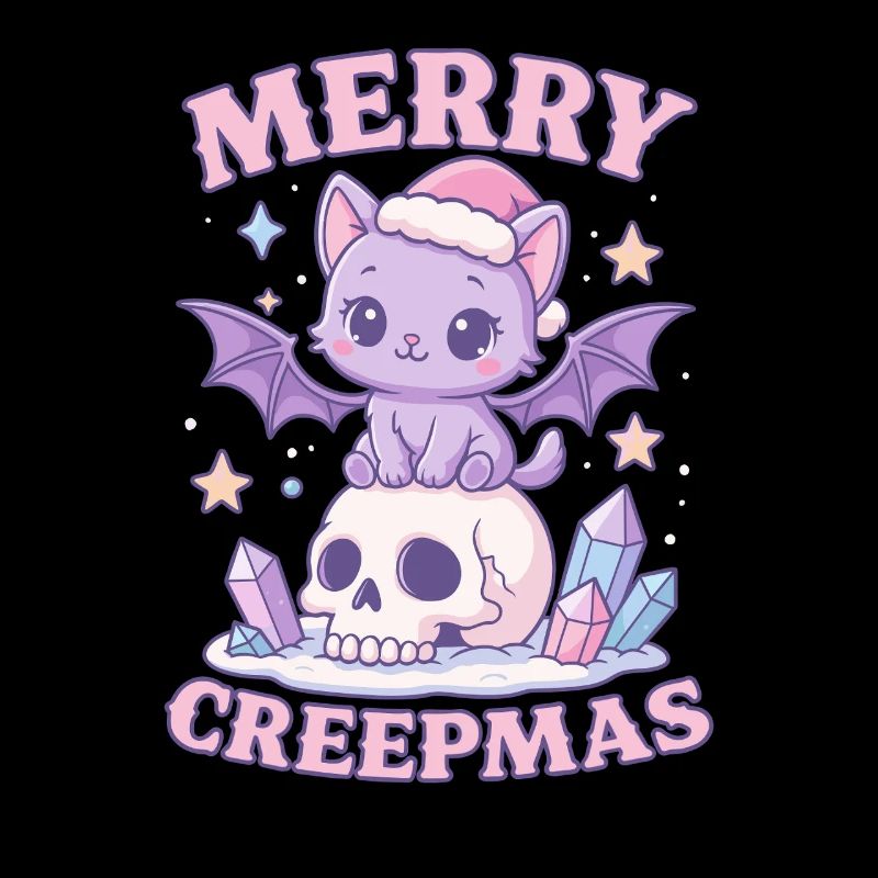 Crâne de Noël gothique pastel de chat Merry Creepmas