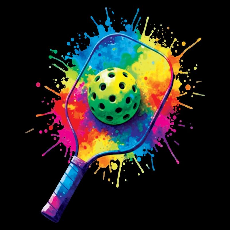 Pickleball Splash Art – Schläger & farbiger Ball