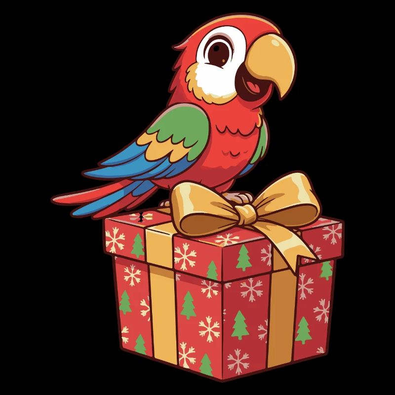 Christmas parrot on gift box