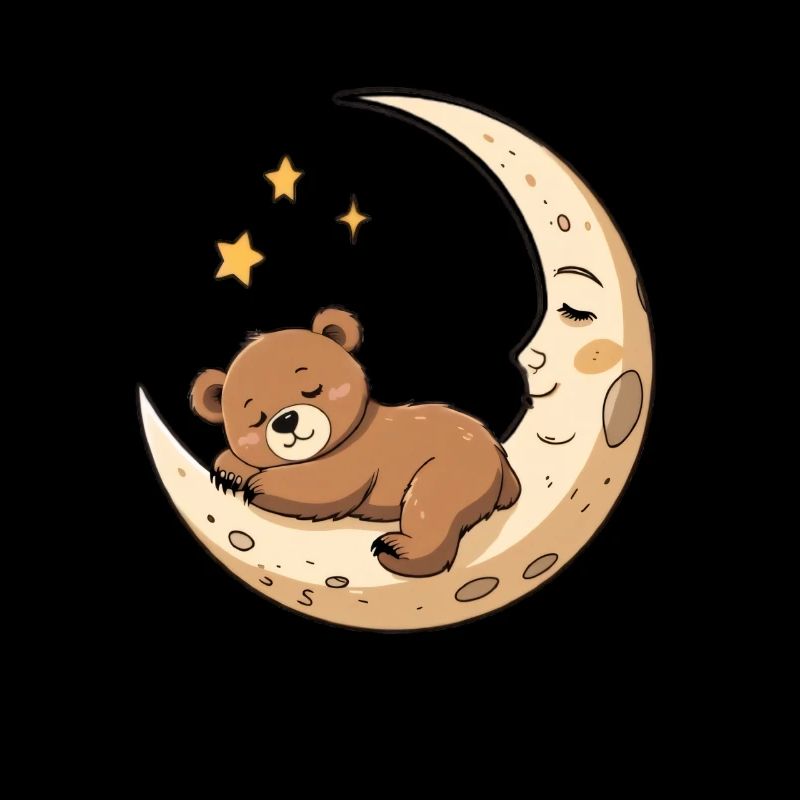 Sleeping Bear on Crescent Moon Illustration
