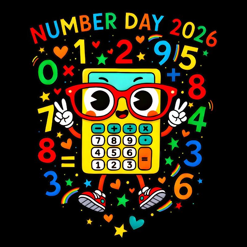 Nummer-Tag 2026 Cheerful Calculator Maskottchen
