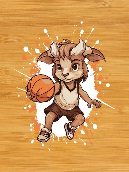 Goat dribbles basketball