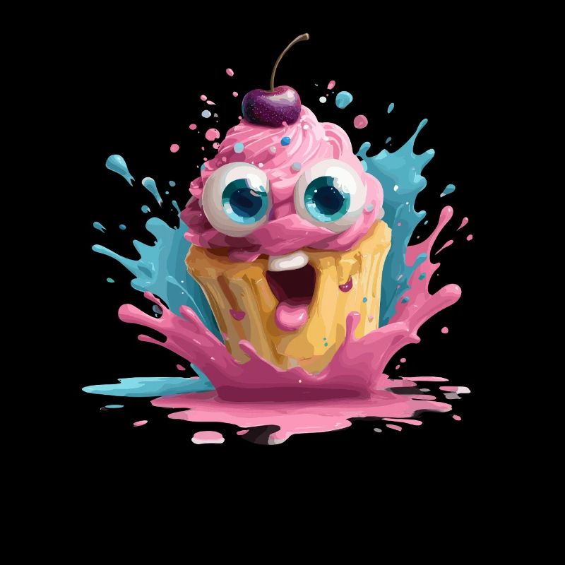 Kunterbunter Cupcake mit Gesicht