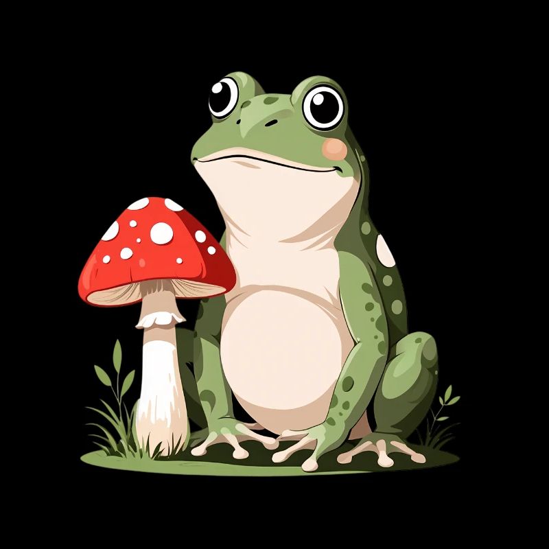Petite grenouille avec un champignon rouge