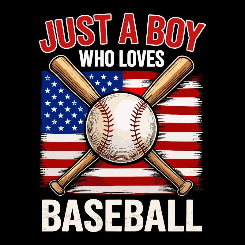 Boy loves baseball and flag
