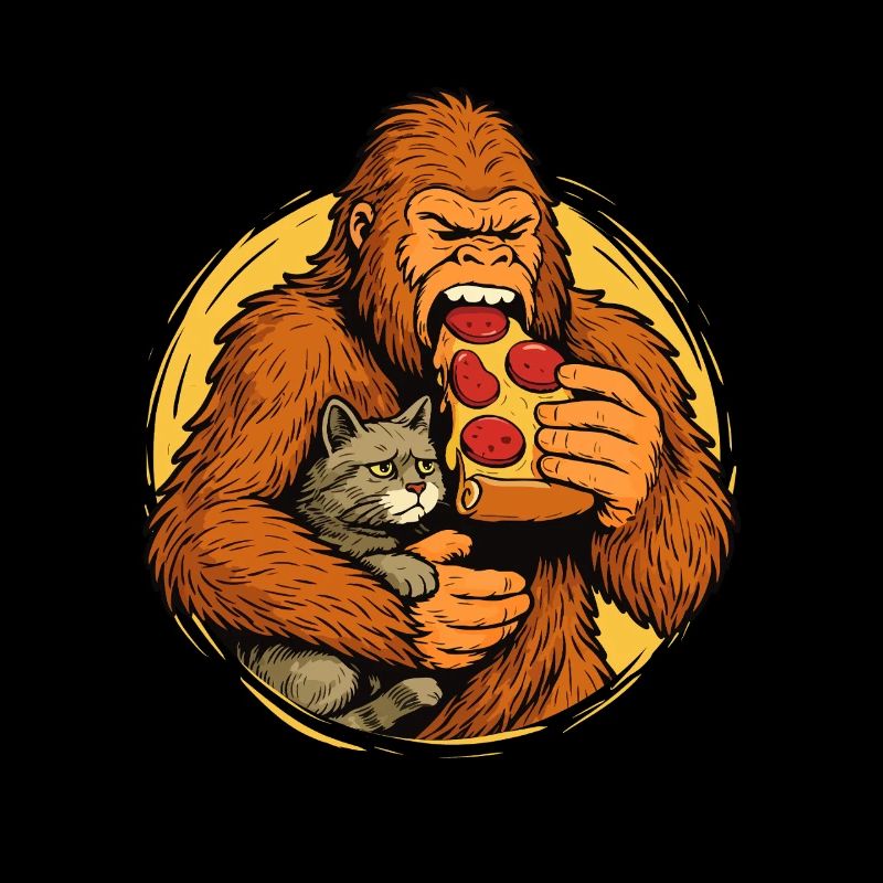 Bigfoot mangeant de la pizza Humour de monstre de nourriture drôle