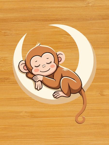 Sleeping monkey on moon pillow