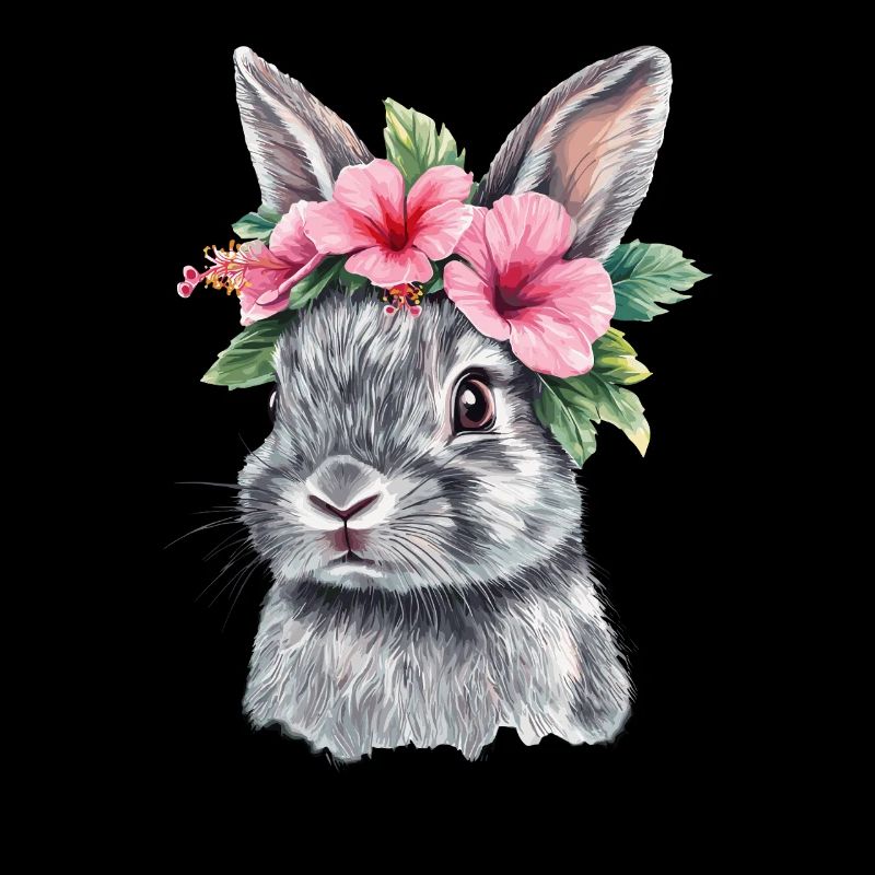 Lapin avec couronne de fleurs