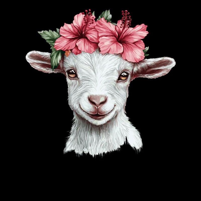 Goat with hibiscus wreath