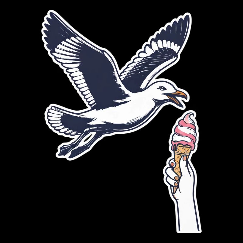 Mouette drôle vole une glace