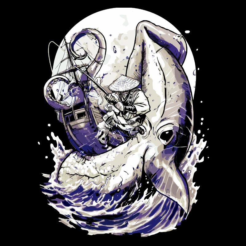 Combat contre le kraken du pêcheur japonais – Ukiyo-e Squid