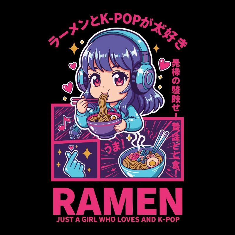 Kpop Anime Girl Ramen Einfach ein Mädchen, das Kpop liebt