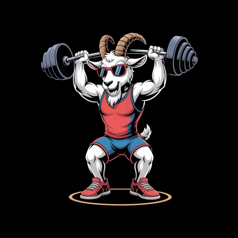 Strong bodybuilding goat doing squats