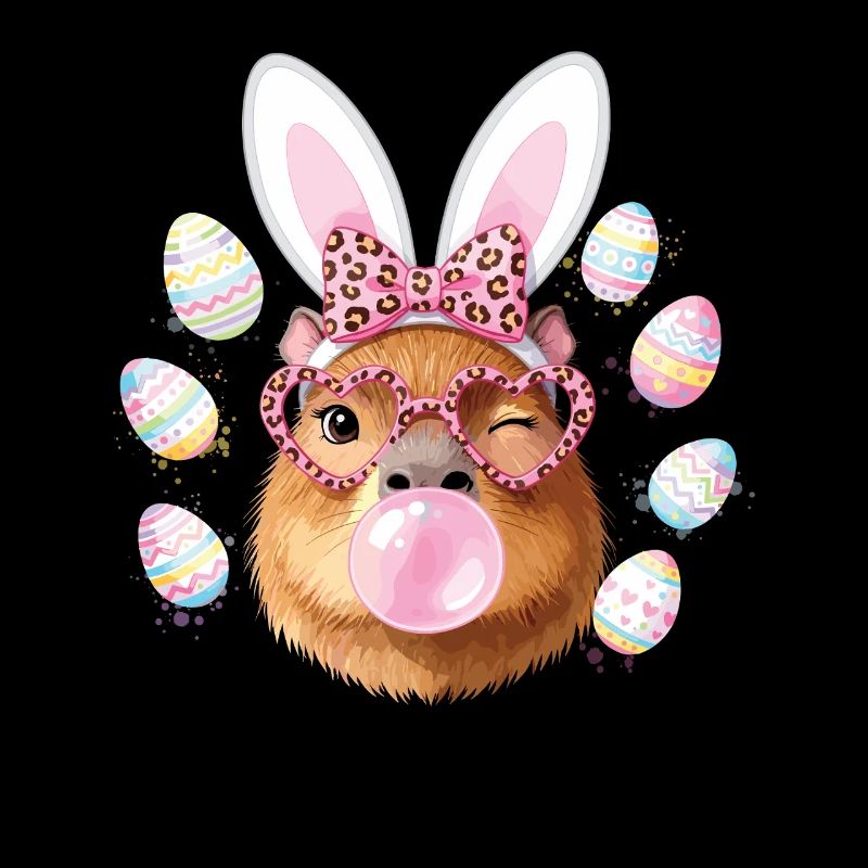 Easter Bunny Capybara with Leopard Glasses