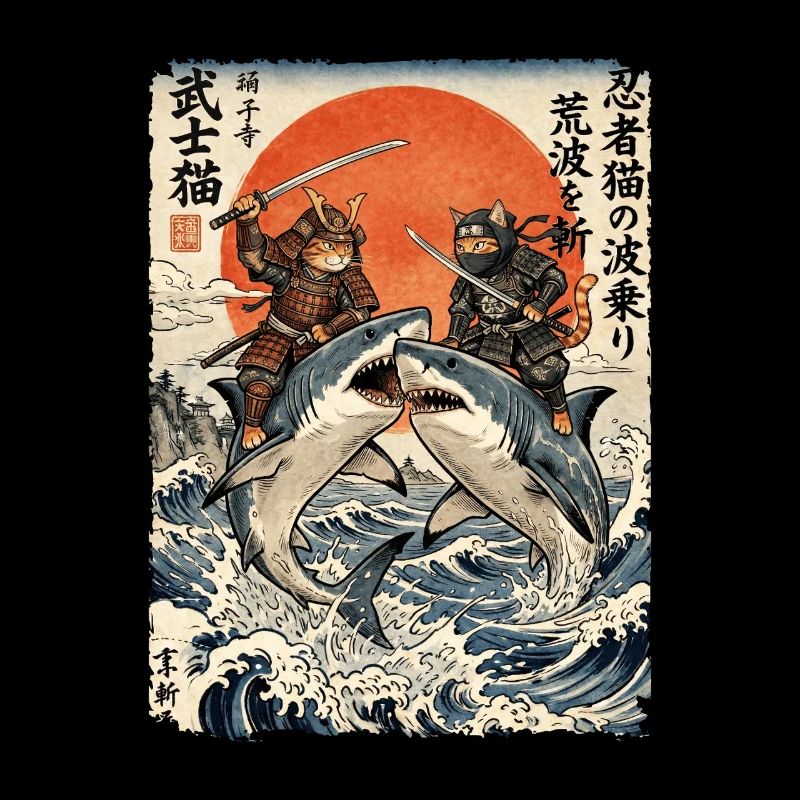 Chat Samouraï, Chat Ninja, Requin, Japonais