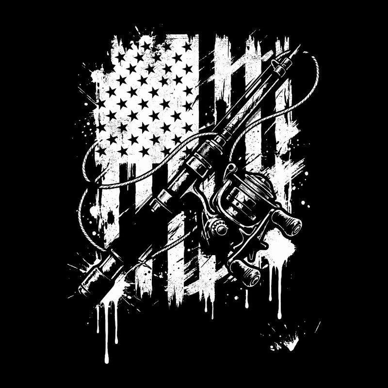 Canne à pêche grunge et graphique de drapeau