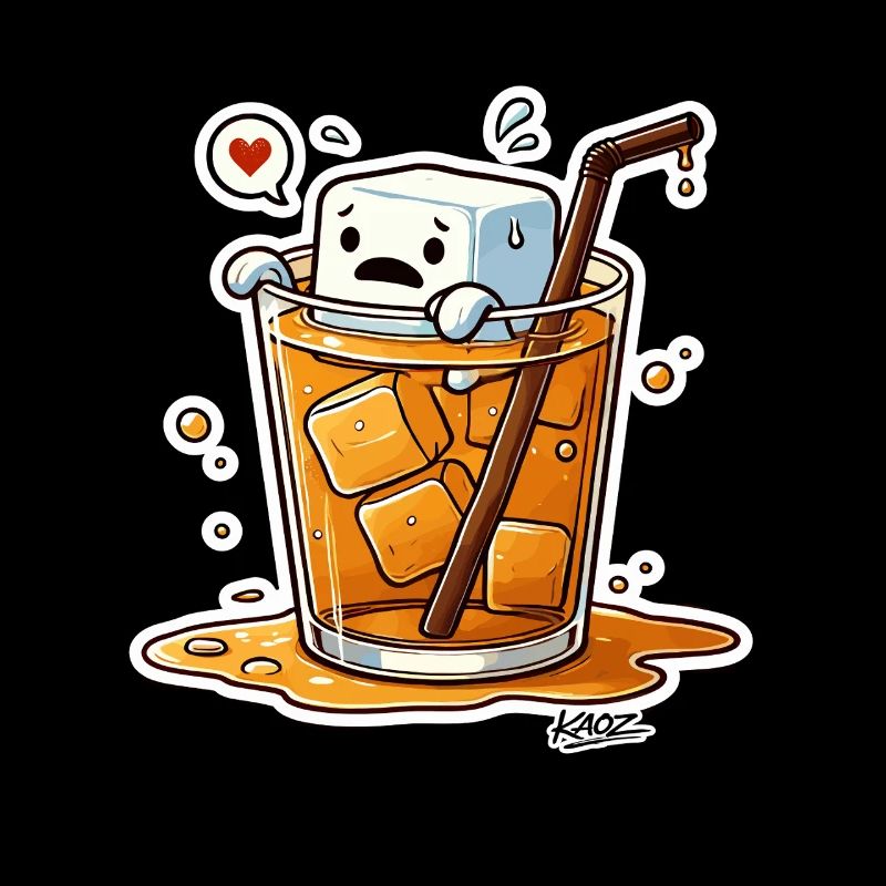 Dessins animés avec des glaçons avec le cœur dans une boisson